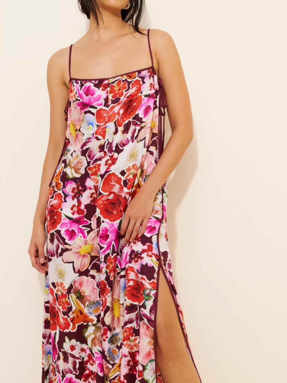 By Anthropologie Printed Wide Leg Floral Jumpsuit Burgundy Pink L - Picture 3 of 8